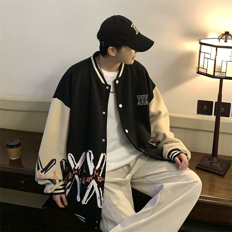 22秋新款宽松休闲撞色情侣棒球夹克卫衣外套B266-Y613-P75,男装夹克,星座B257-1