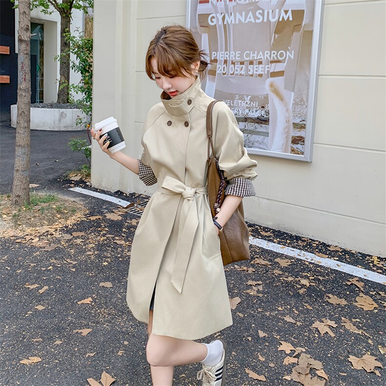 2025秋款现货可变领翻袖撞色收腰风衣2C090-1271-P155-K228,女装风衣,2C090
