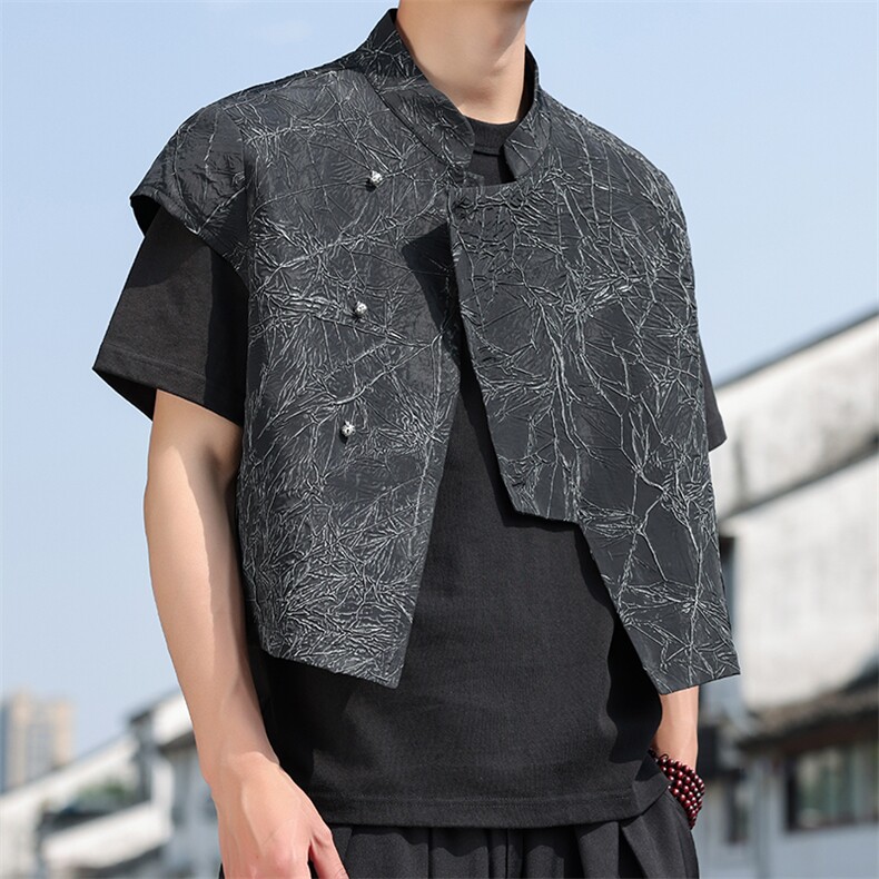 2025夏季新款男装新中式短款盔甲外搭风肌理短袖马甲C88-P65,男装背心/马甲,电商B277(原6028)