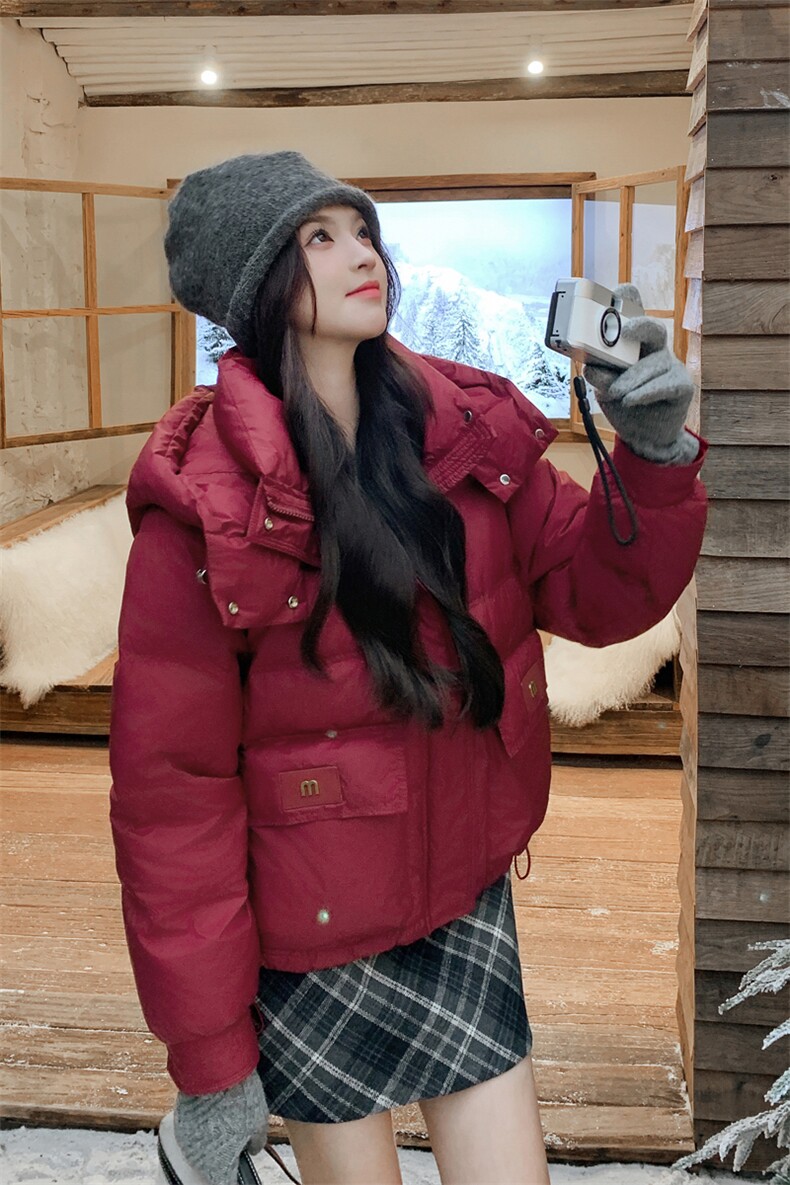 现货已出显瘦保暖短款羽绒服-时尚百搭-红色外套,女装羽绒服,乐吉娜