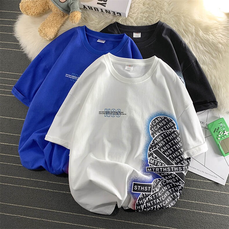 毛毯风DX120P35港风短袖青少年学生百搭休闲潮流宽松T恤纯,男装T恤,星座1204-3