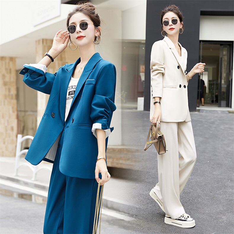 2023西装套装女秋气质设计感显瘦阔腿裤休闲西服盐系轻熟两件套装,女装套装/套裙,雅佳俏