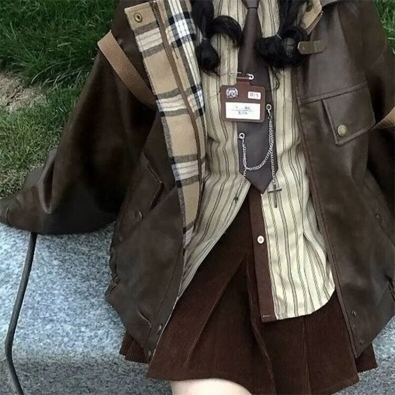 美拉德双面穿外套女秋季新款宽松百搭刺绣小个子格子拼接夹克上衣，女装短外套，星座506A