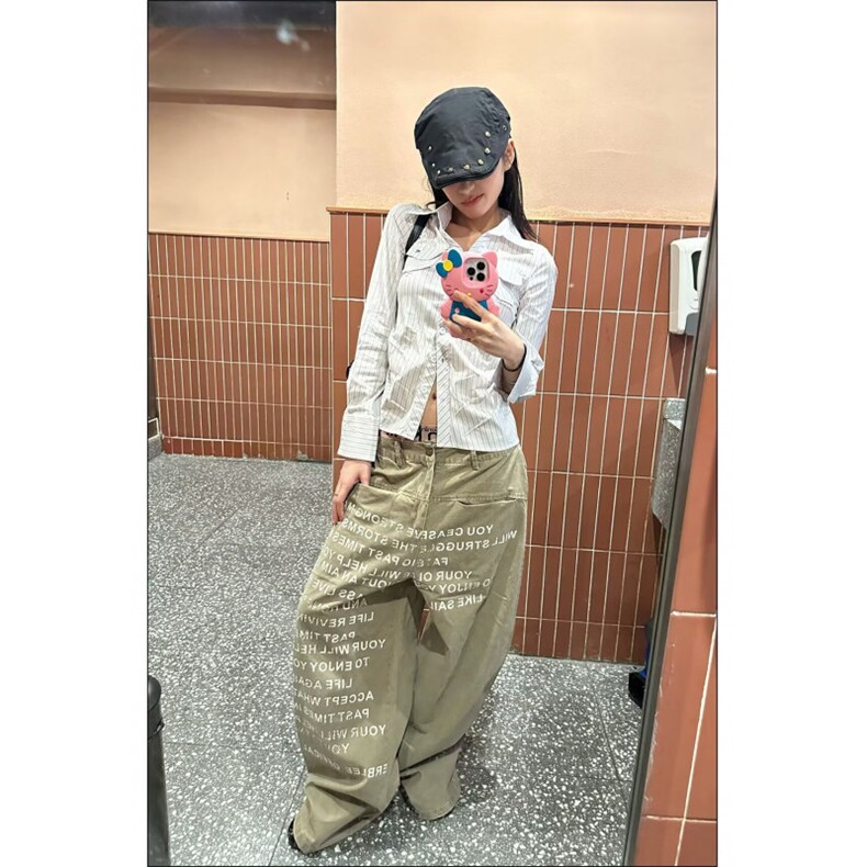 美式复古字母印花水洗做旧高街微喇牛仔裤男女直筒裤子,男装牛仔裤,四季星座505