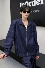 春秋男士韩系设计款牛仔割洞提花重工水洗长袖外套上衣P78，男装工装外套，电商B319