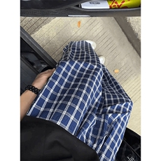 美式高街潮牌男女泡泡格子休闲裤直筒宽松慵懒显瘦阔腿休闲长裤子，男装休闲裤，电商A486