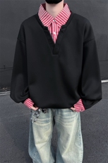 黑墙假两件拼接翻领大码卫衣男秋季潮牌宽松情侣A436-2231-P50，男装卫衣，电商A436
