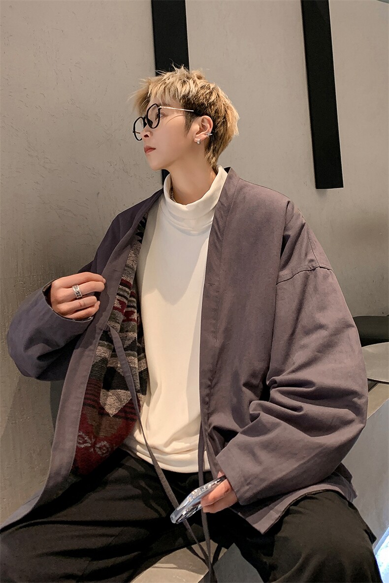 8XL-M特大码夹克男新中式道袍双面穿风夹克外套男JK1308P118,男装夹克,电商D206-1