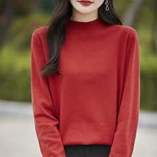 100%纯棉线半高领针织打底女2025新款长袖保暖内搭全棉中高领毛衣，女装针织衫/毛衣，斯美雅电商供货