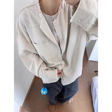 W10205-P43网图现货ins原宿亚麻衬衫无领衬衣简约新款文艺潮流，男装衬衫，星座1608
