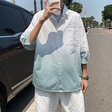夏季吊染纯棉衬衫男宽松落肩七分袖衬衫男DS-C407-B1010-P40，男装衬衫，电商C323-1