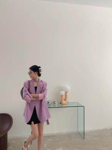 紫色腰带西装，女装西装，HE