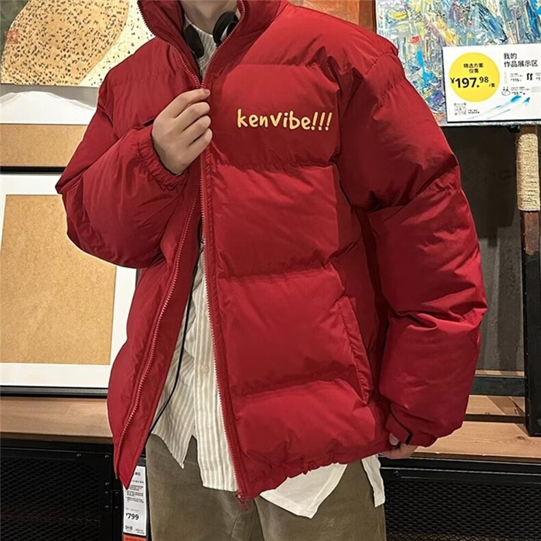 美式复古潮字母立领棉衣棉服男冬季加厚保暖情侣面包服外套潮,男装棉衣,星座601-2