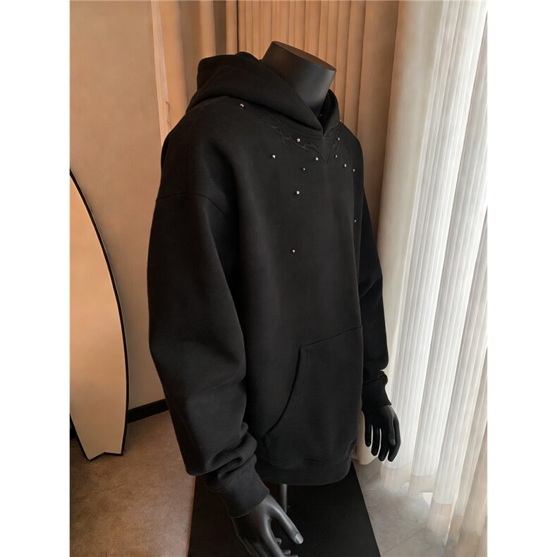 春季美式重磅Cleanfit复古钉珠刺绣设计连帽卫衣男女宽松休闲帽衫,男装卫衣,星座410-6（原星座1304-1）