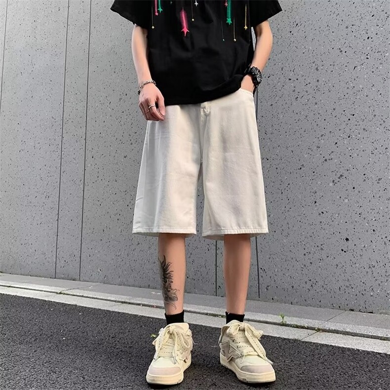 夏季港风复古直筒牛仔短裤男宽松休闲学生百搭五分裤潮D5158,男装牛仔裤,星座1116A-1（原606A）