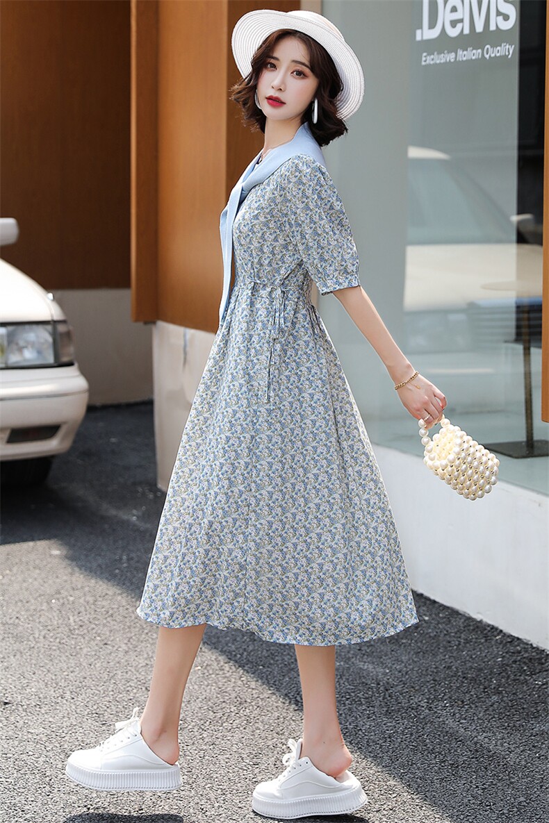 蝶眷2021夏季新款连衣裙长款带披肩系腰带印花款,女装连衣裙,蝶眷