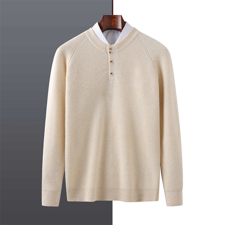 2025年秋季新款百搭男士半高扣子长袖羊毛衫，男装羊毛衫，牧绒家园高端店