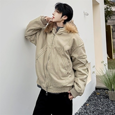(自家图）冬韩复古做旧纯色棉服重磅帆布水洗廓形夹克3015-P210，男装夹克，星座910-5
