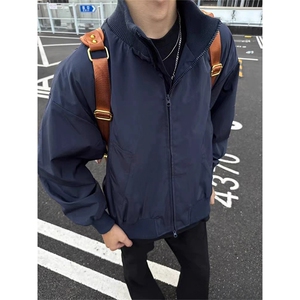 抖音得物 美式潮休闲夹克春季立领纯色复古工装加厚棉服外套MF01图片