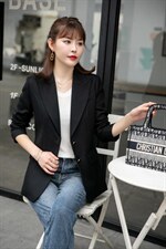 【现货】气质职场淑女黑色金纺外套，其它，水锦红