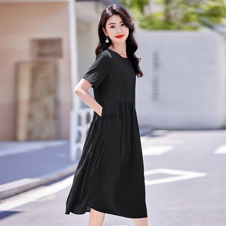 天丝棉文艺气质连衣裙女2025夏季新款梨形身材显瘦遮肚子休闲裙子,女装连衣裙,梦芯尔