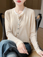 半开领假两件针织衫简约好看百搭套头上衣女，女装针织衫/毛衣，绒宛羊绒