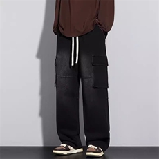 直筒牛仔裤男春秋款蓝色阔腿裤子男士宽松潮胖子加肥加大大码男装，男装牛仔裤，星座715-4