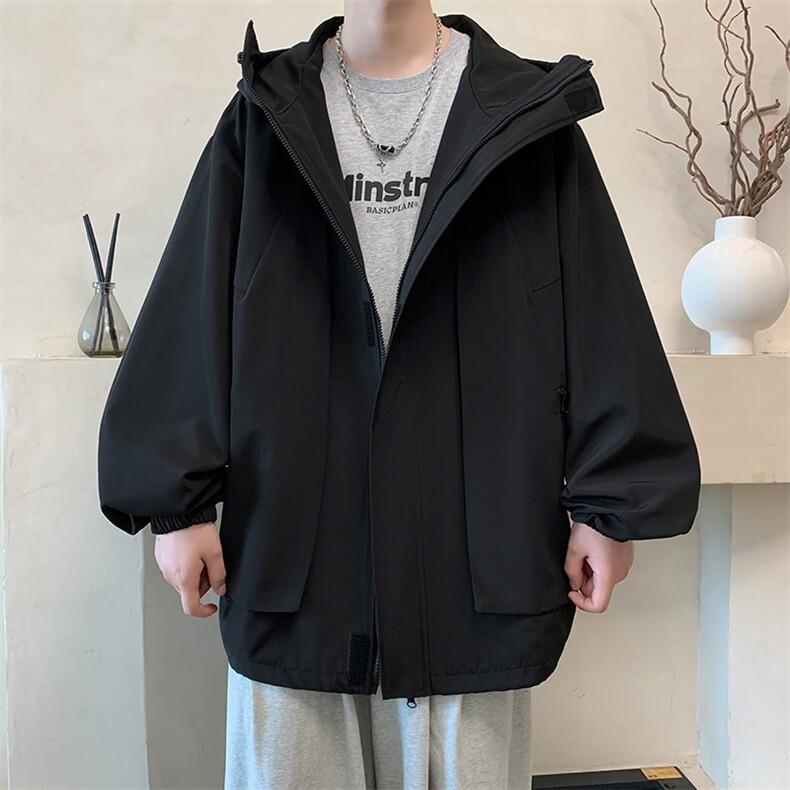 JK9085/P75秋装新款连帽夹克男防水防风冲锋衣潮男大码外套上衣,男装夹克,电商A141