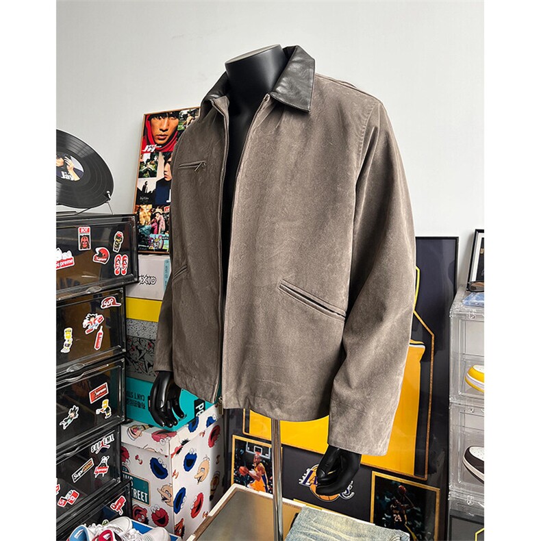 灰色底特律工装夹克拼接翻领棒球服外套JK7291特P85,男装夹克,星座908-1