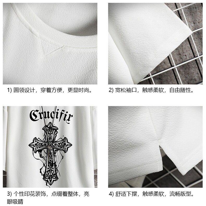 春夏季七分袖t恤男大码五分袖男短袖中袖网格挂拍Q11268-P30,男装T恤,电商A040A