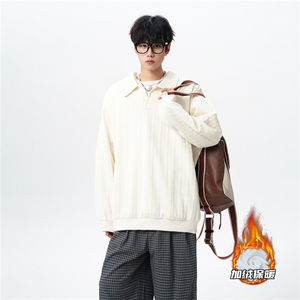 假两件卫衣男秋冬加绒加厚提花无帽打底衫宽松大码上衣WY008加绒图片
