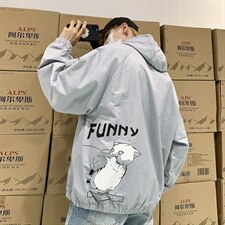 2021秋季新学生大码男猫咪印花连帽港风夹克外套J6002-P65，男装夹克，电商A001
