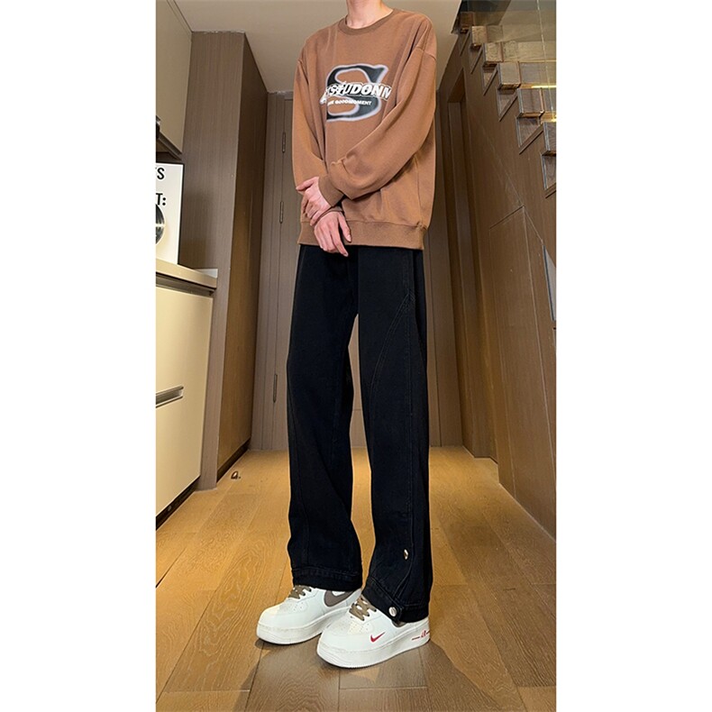现货复古蓝开衩扣子牛仔裤男美式休闲直筒阔腿裤K5821-P55控78,男装牛仔裤,星座205