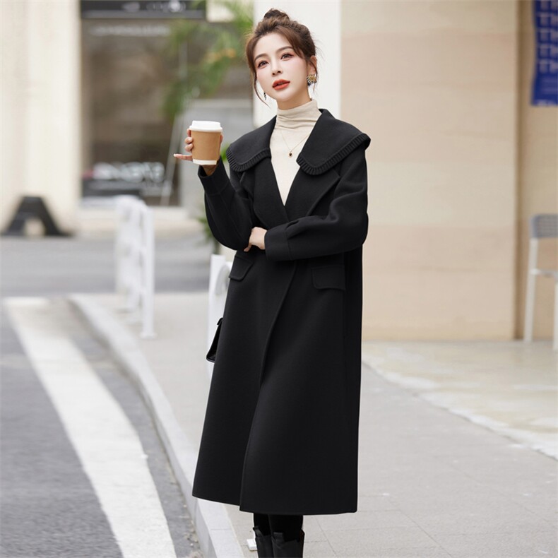 【现货】2025新款宽松时尚显瘦双面羊毛大衣过膝高端毛呢外套,女装毛呢外套,乐吉娜