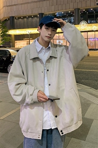 中性风麂皮绒立领夹克男宽松落肩纯色上衣外套JK721-P70图片