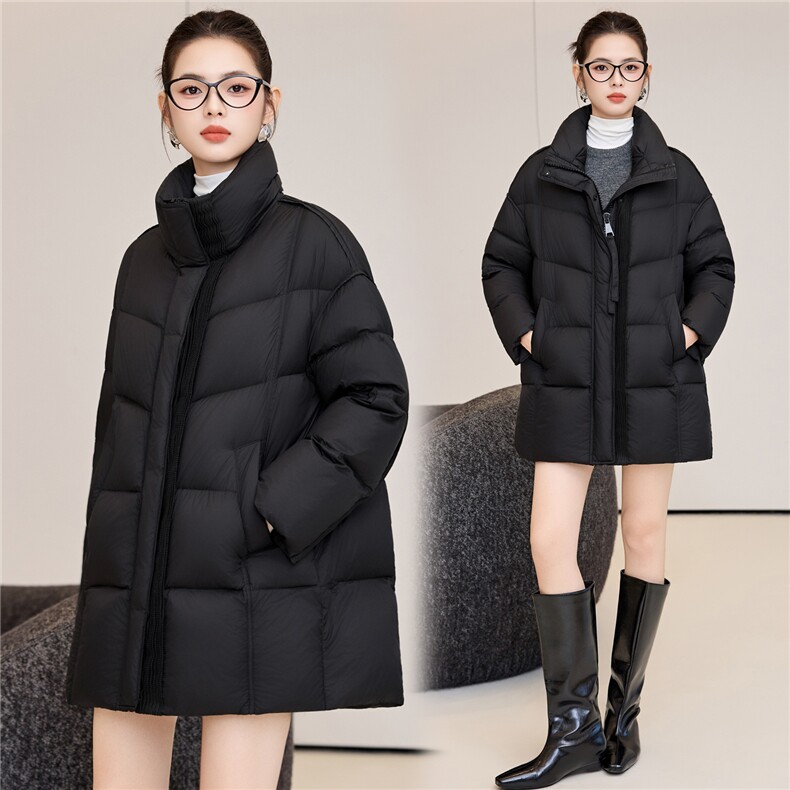 2025年冬季中长款90白鸭绒韩版显瘦百搭中长款羽绒服,女装羽绒服,阿舍尔精品