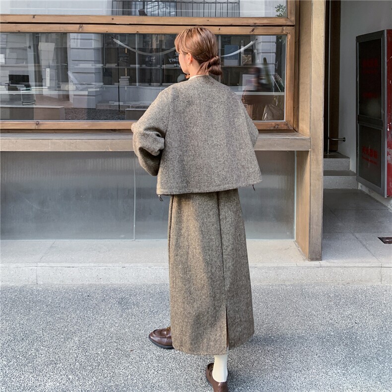 加棉加厚毛呢外套半身裙套装女2025冬季新款大方得体巨好看两件套,女装毛呢外套,2C206