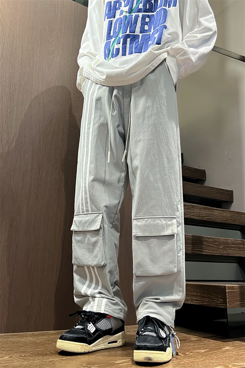 港风秋冬工装裤三条杠拖地宽松休闲伞兵裤男K23320-P50控68,男装工装外套,星座717