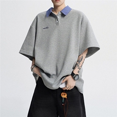 假两件Polo领短袖T恤男夏季学院风拼接翻领半袖宽松上衣TX256-P38，男装T恤，星座1001-1