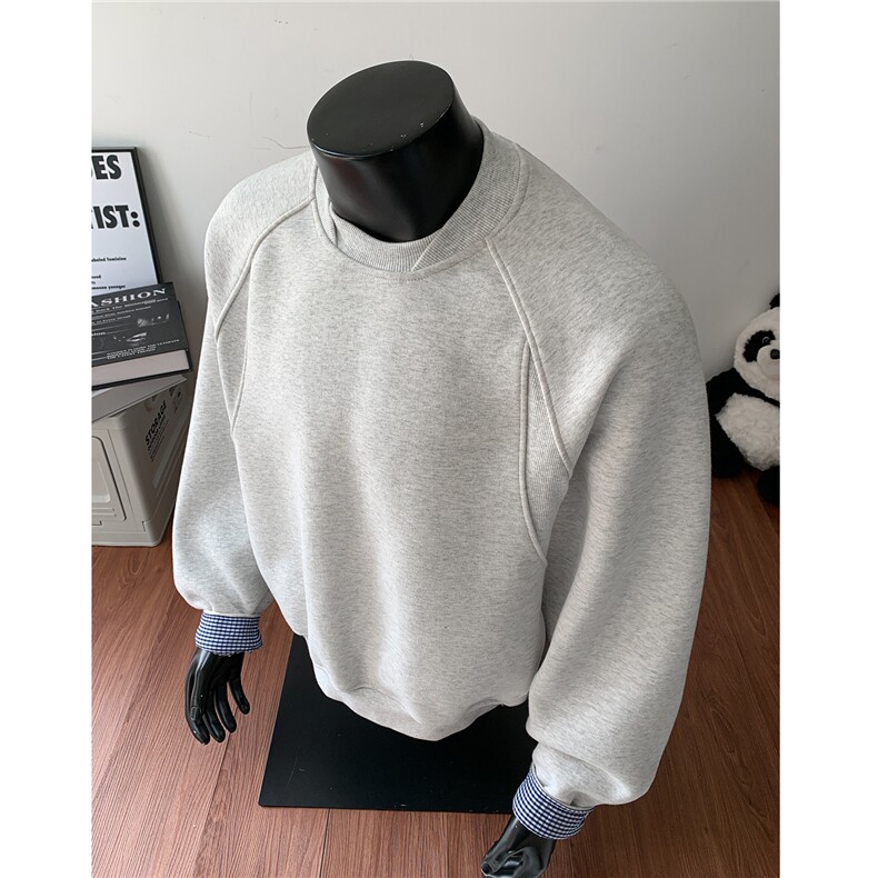 假模图重磅套头罗纹格子拼接卫衣情侣短款外套男H1132特P55，女装短外套，电商A341