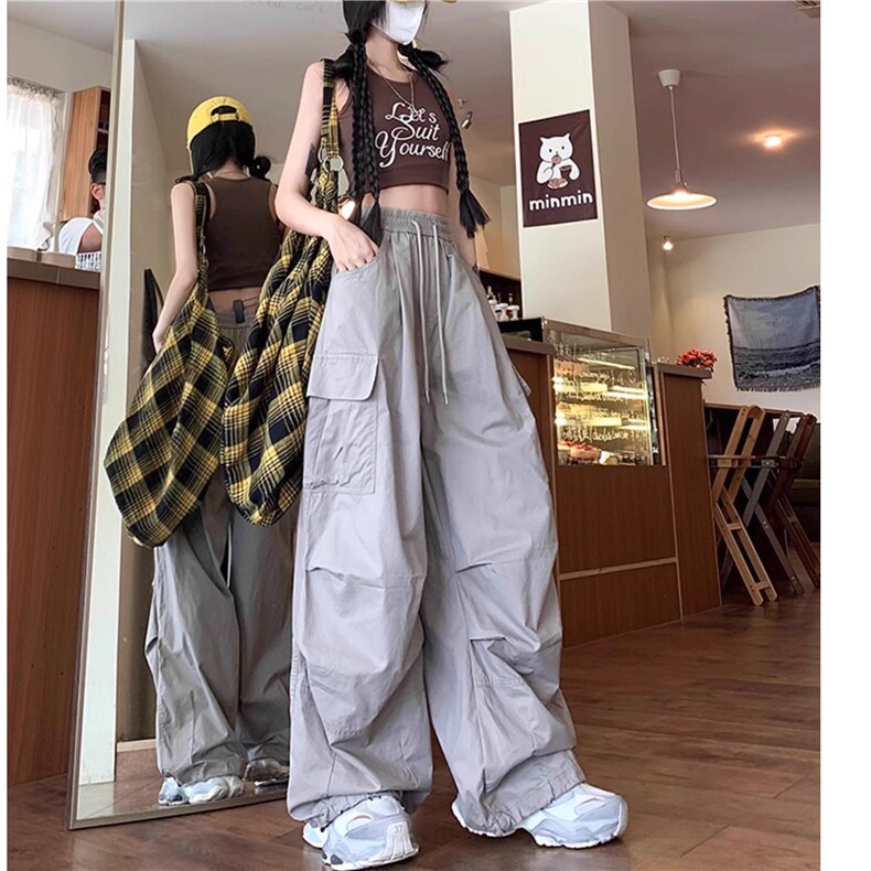 AK2457-P45美式阔腿伞兵工装裤男女街头中性风高街运动长裤,女装休闲裤,星座617A-2
