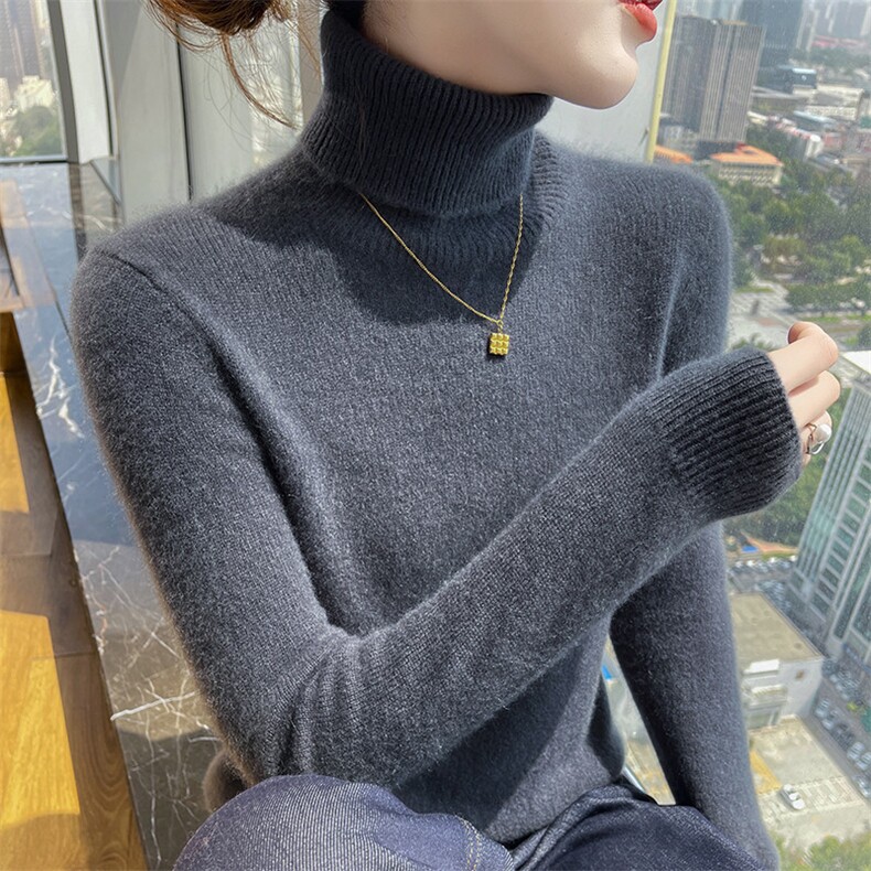 高端品牌纯山羊绒高领打底衫女士秋冬纯色套头内搭针织衫毛衣,女装羊绒衫,更慕羊绒