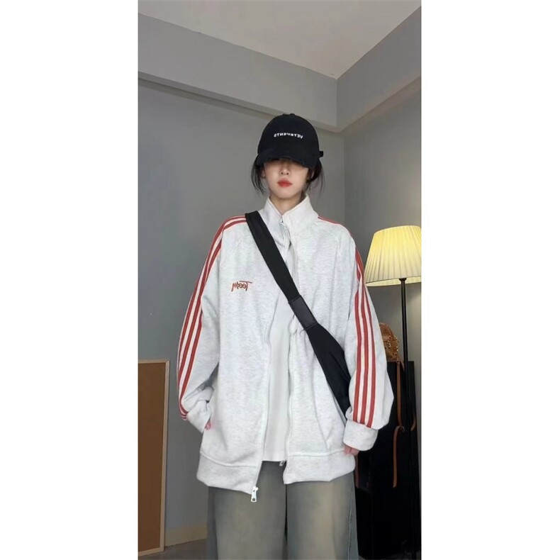 5500-P45新款复古宽松韩版立领休闲条纹外套,女装卫衣/绒衫,星座617A-2