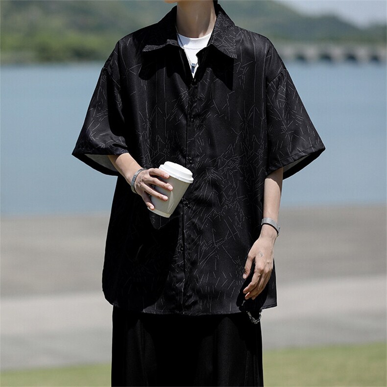 裂纹印花衬衫男短袖夏季宽松寸衫大码痞帅半袖衬衣外套DC28007P38,男装衬衫,电商B312