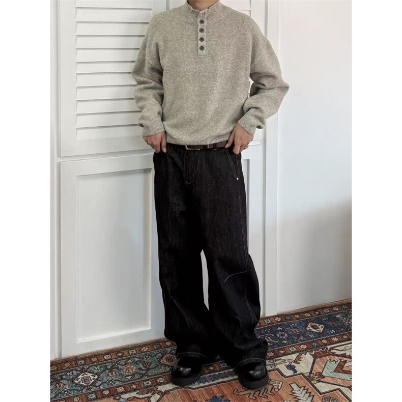 美式复古设计感亨利领毛衣男cleanfit宽松休闲针织衫上衣2305P65,男装针织衫/毛衣,电商D256-1(原A064-1)