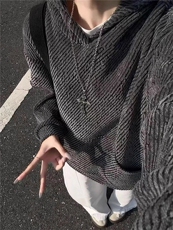 网图雪尼尔斜条纹连帽卫衣男秋冬季美式复古针织外套WY114-特P46，女装短外套，星座1007（原301D）