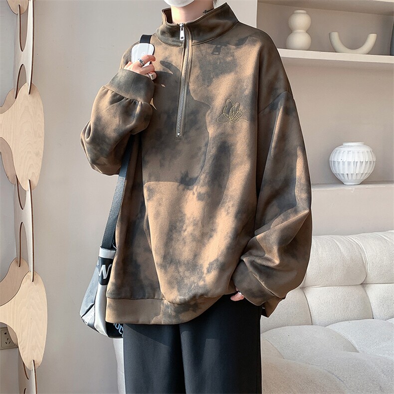 现货WY10083-特P45控88新款面料扎染高品质宽松立领卫衣,男装卫衣,电商A059