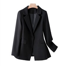 黑色西装外套女小个子春秋韩版修身休闲薄款中长款二八月女单西服，女装西装，韩蔻秀