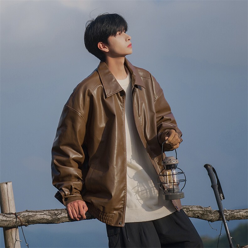 D2183-TP130控价178冬季cityboy机车皮夹克保暖加绒宽松帅气皮衣,男装棉衣,电商A102-1