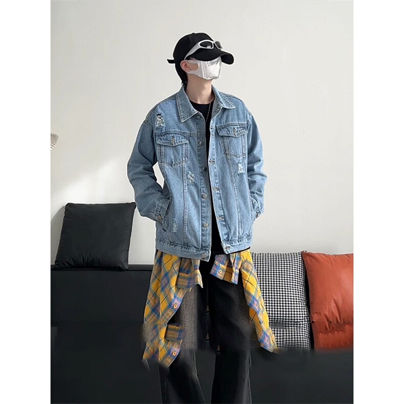休闲大码宽松男潮流立体剪裁破洞牛仔外套夹克J1129-P65【特价】,男装工装外套,电商A007